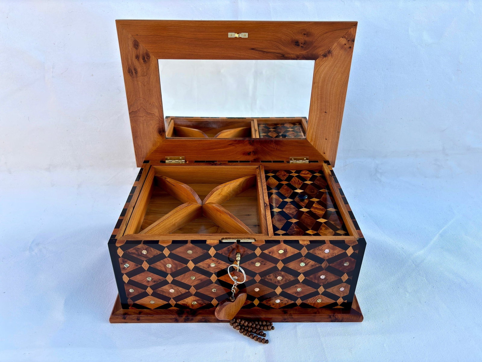 Lockable Thuya Burl Wood Jewelry Box – 12 × 8" - 2