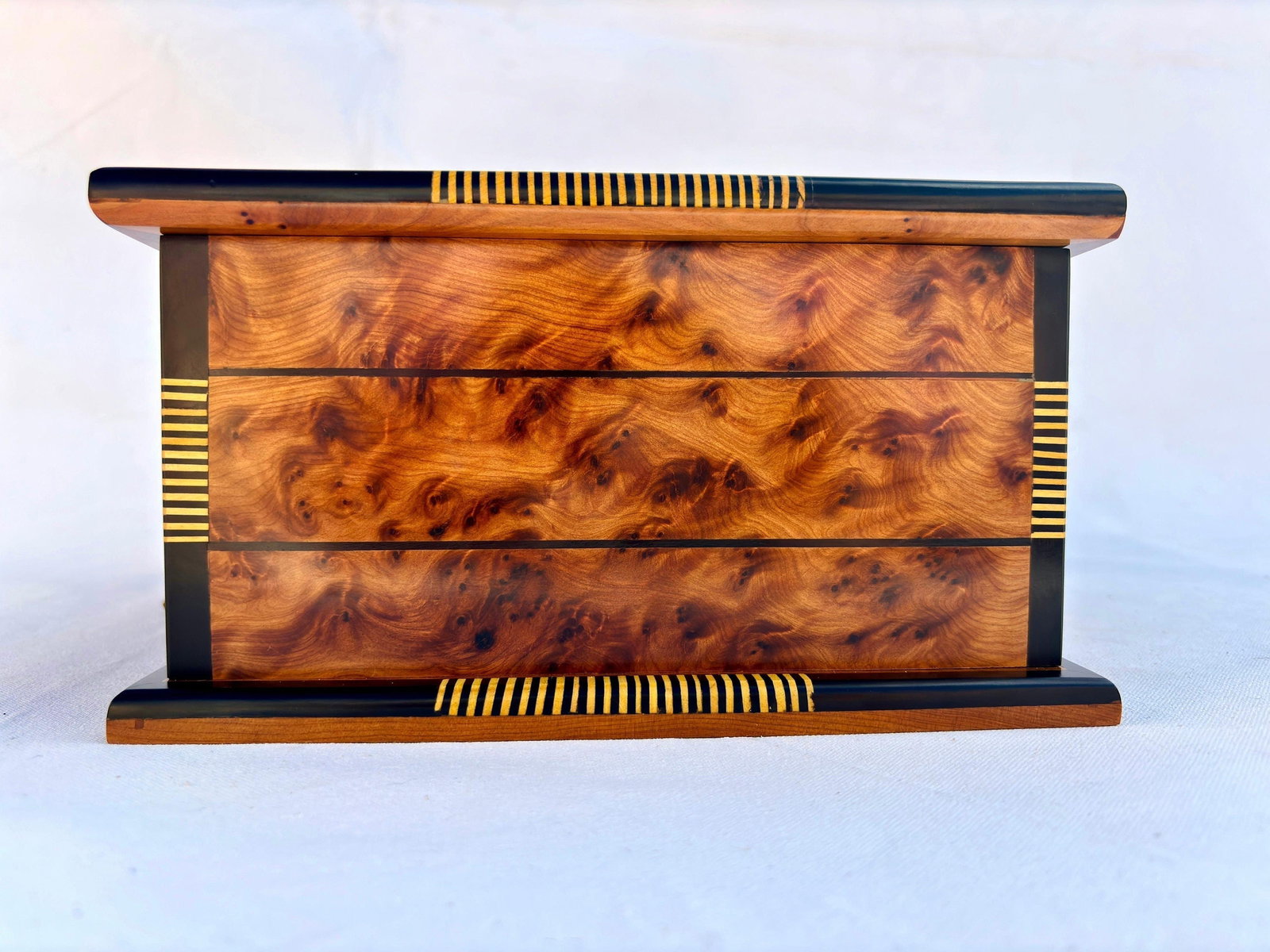 Lockable Thuya Burl Wood Jewelry Box – 13 × 9" - 10