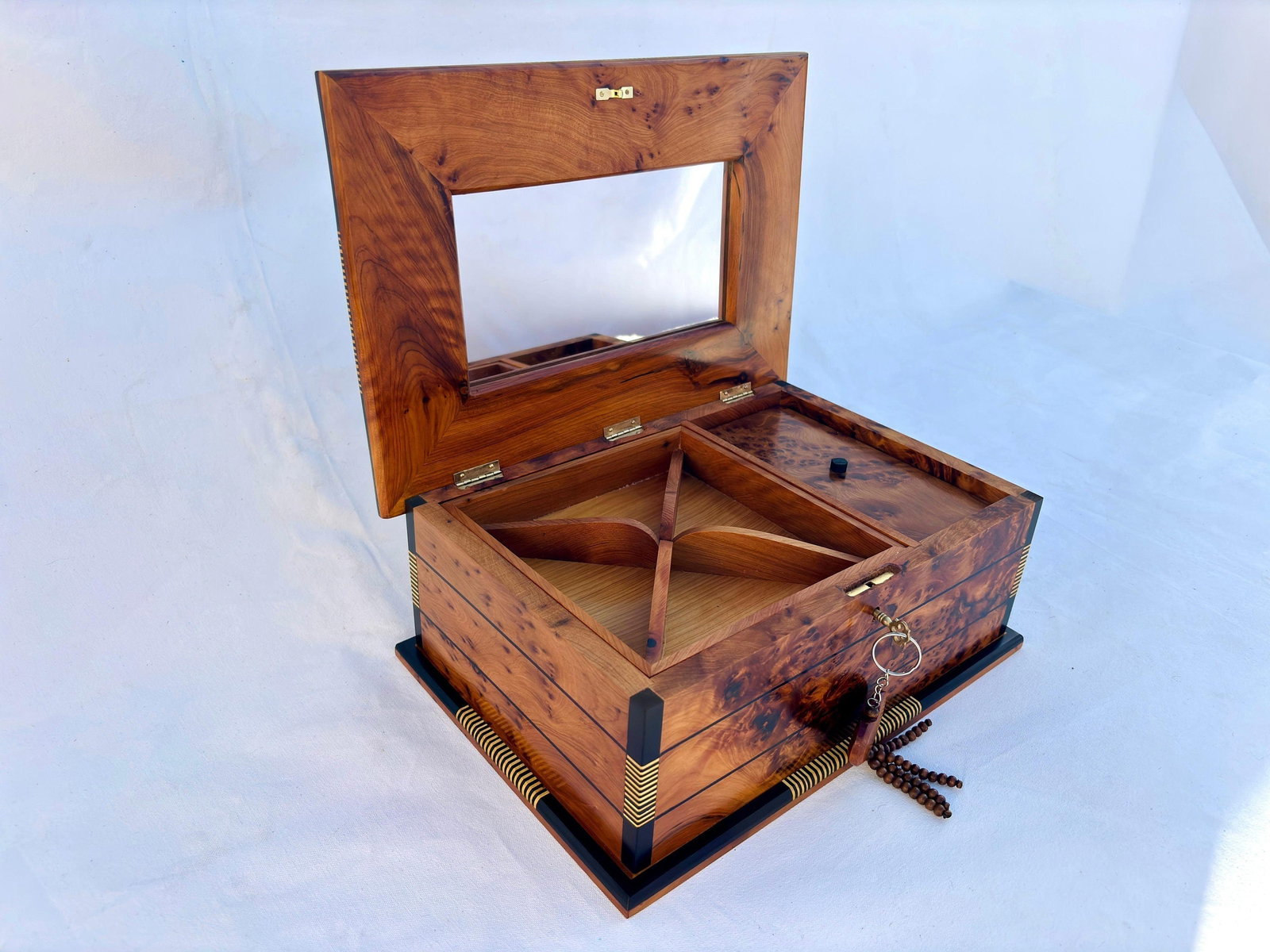 Lockable Thuya Burl Wood Jewelry Box – 13 × 9" - 2