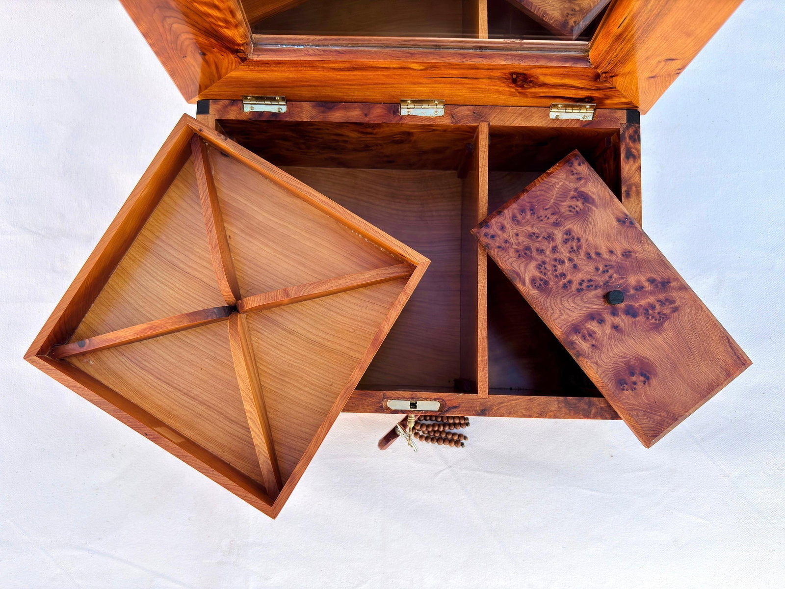 Lockable Thuya Burl Wood Jewelry Box – 13 × 9" - 8