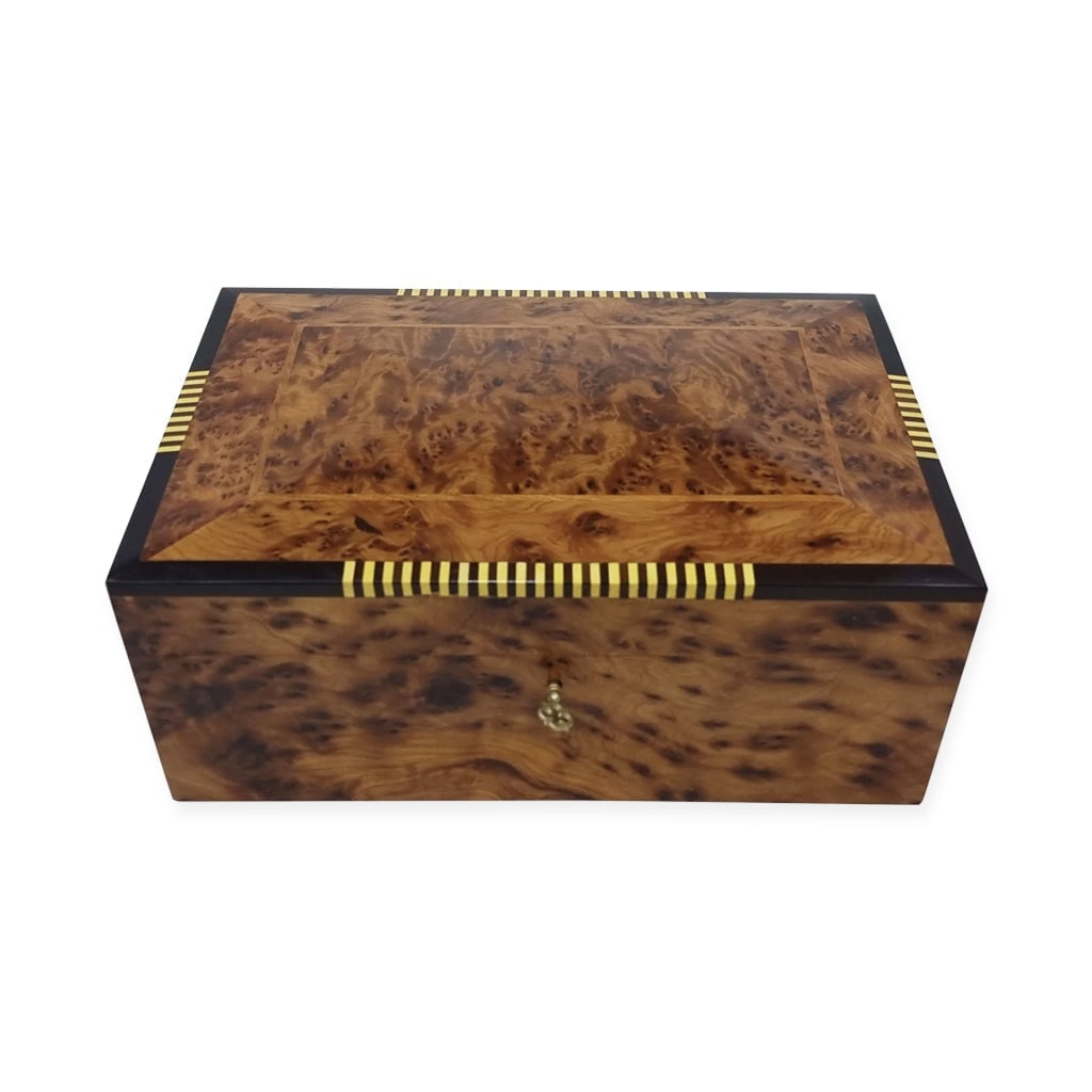 Handcrafted Thuya Wood Jewelry Case: Izri Thuya Wood Jewelry Case is a carefully crafted piece combining practical function with a distinctive, timeless design. Measurements: Length: 30 cm; Width: 20 cm; Height: 12 cm. Material: s: