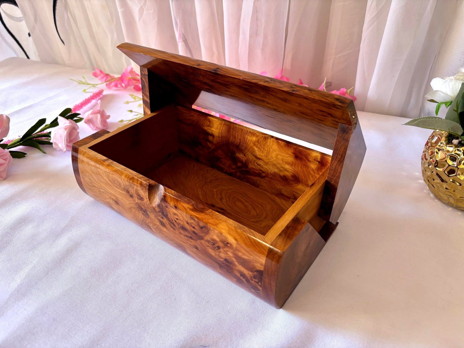 Thuya Burl Wood Jewelry Box – 10 × 6" - 12