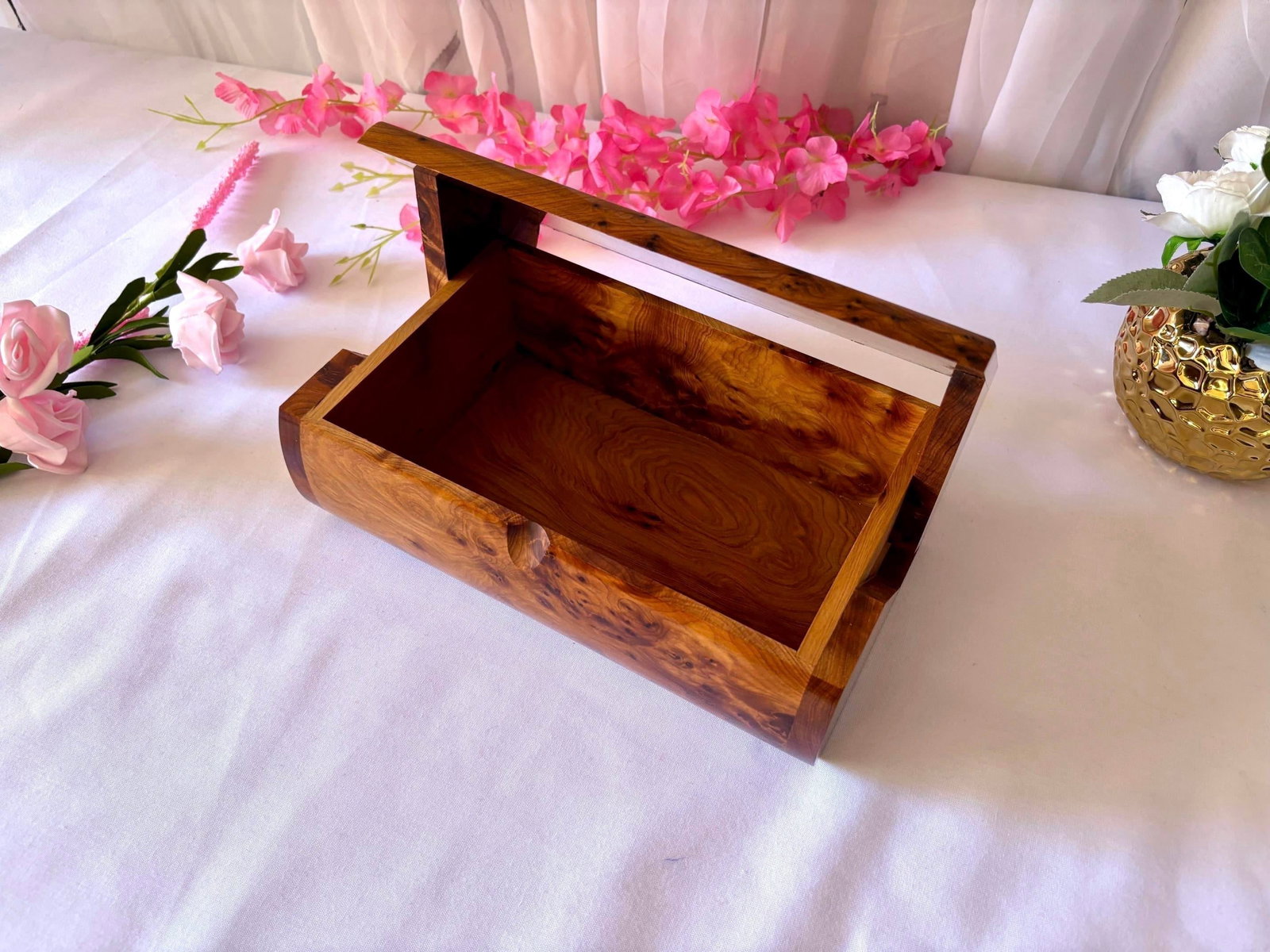Thuya Burl Wood Jewelry Box – 10 × 6" - 4