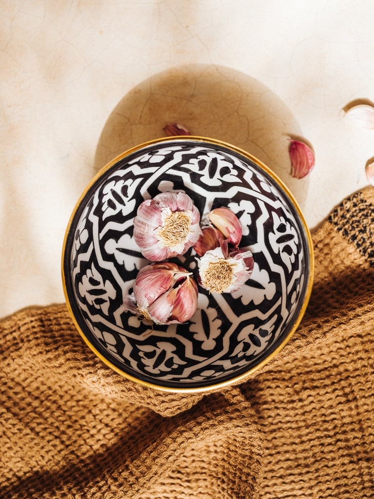Vintage Round Handcrafted White Clay Bowl – Real Gold Foil - 8
