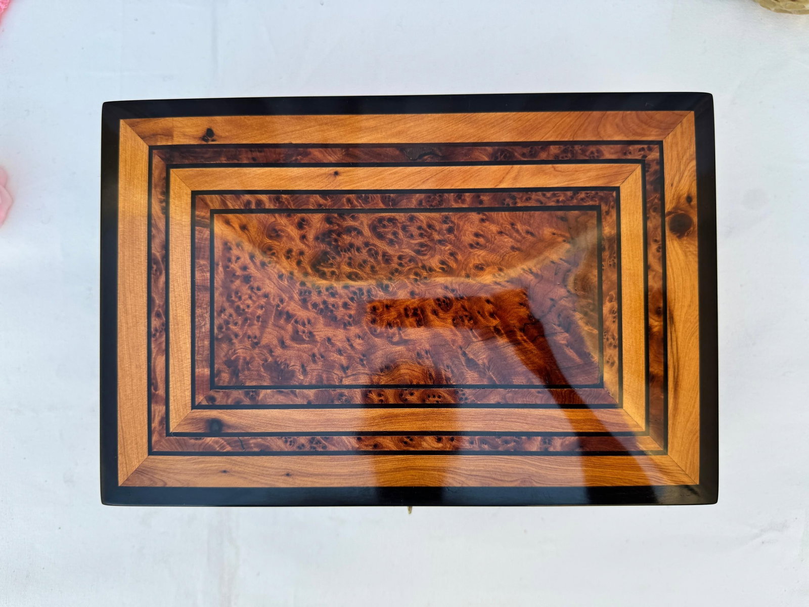 Lockable Thuya Burl Wood Jewelry Box – 10 × 7" - 13