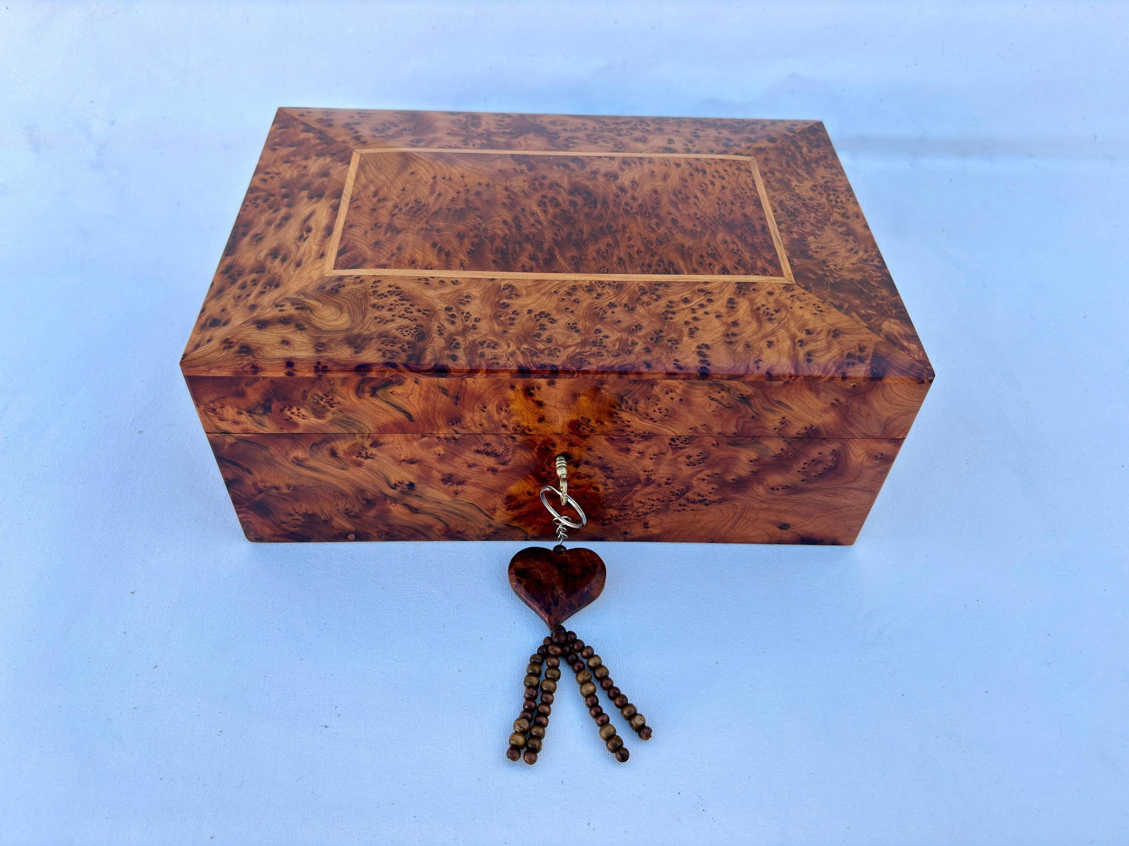 Lockable Thuya Burl Wood Jewelry Box – 11 × 7" - 2
