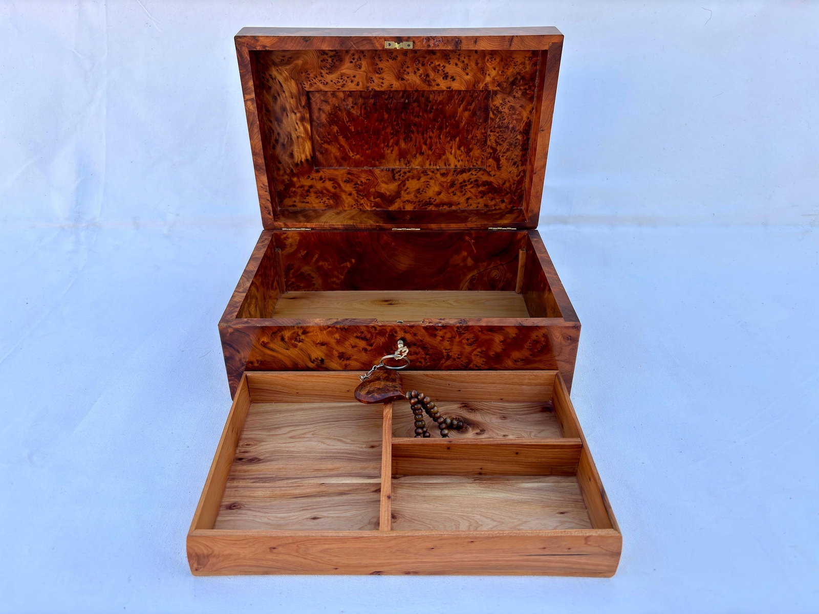 Lockable Thuya Burl Wood Jewelry Box – 11 × 7" - 6