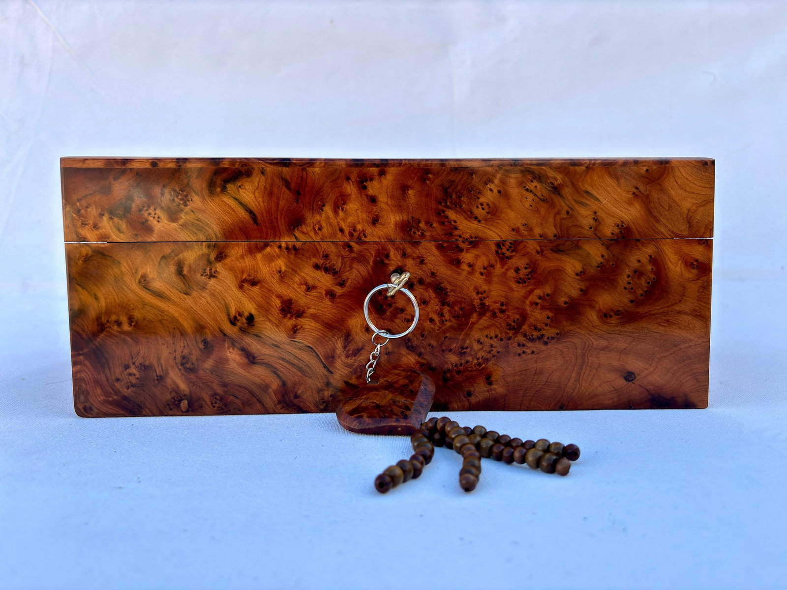 Lockable Thuya Burl Wood Jewelry Box – 11 × 7" - 7