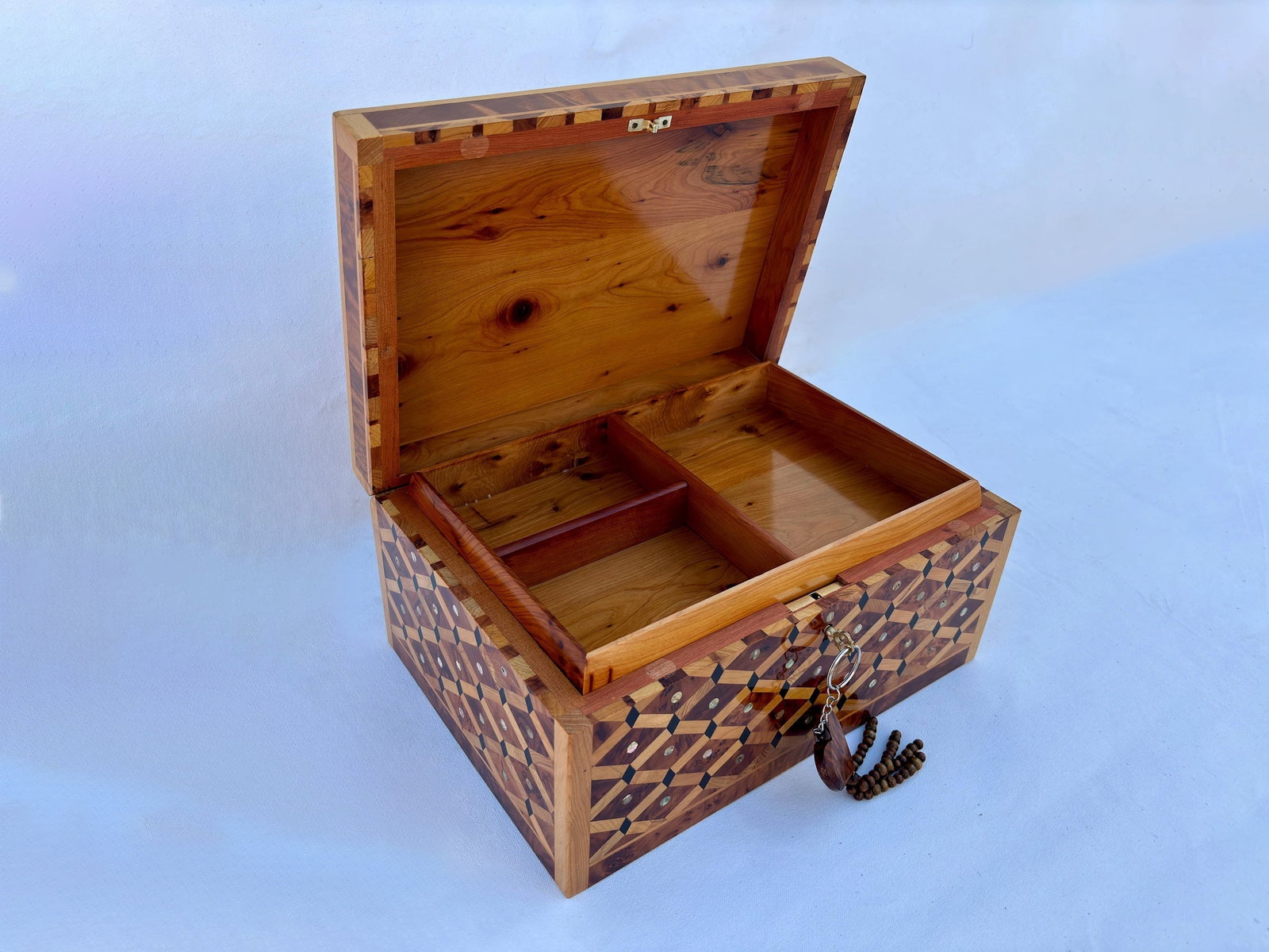Lockable Thuya Burl Wood Jewelry Box – 12 × 8" - 2