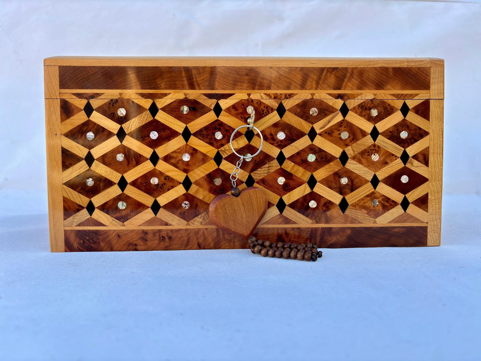 Lockable Thuya Burl Wood Jewelry Box – 12 × 8" - 6