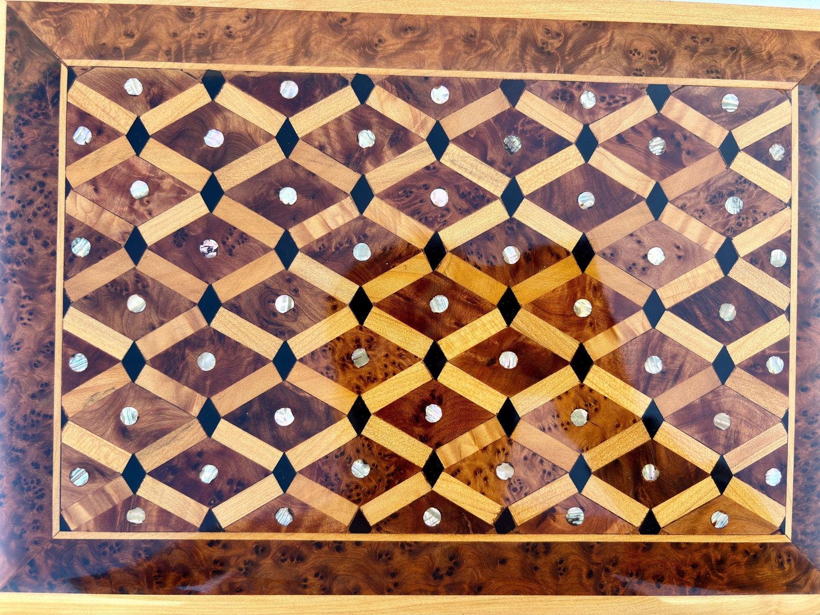 Lockable Thuya Burl Wood Jewelry Box – 12 × 8" - 9
