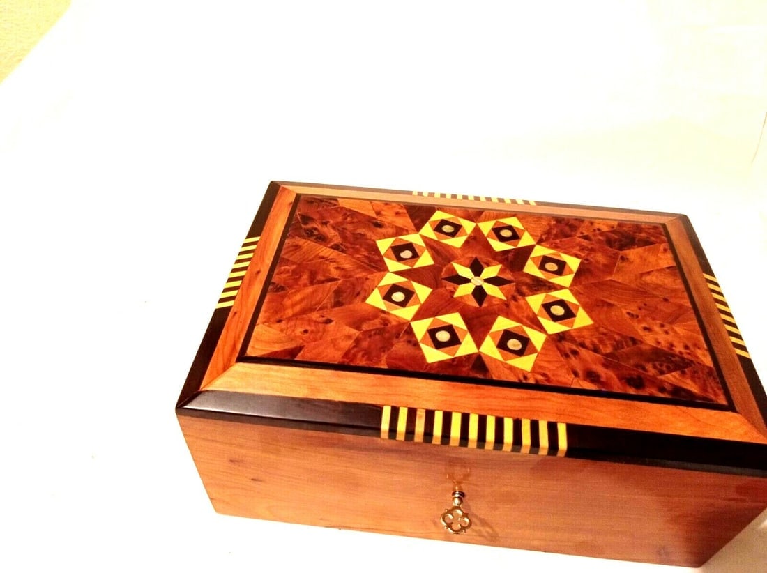 Inlaid Thuya Burl Wood Jewelry Box - 6