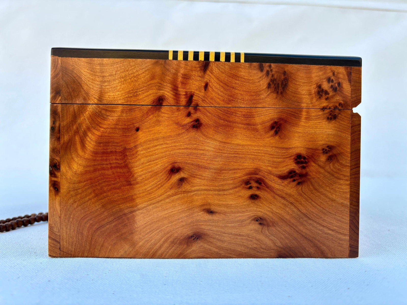 Lockable Thuya Burl Wood Jewelry Box – 10 × 7" - 9