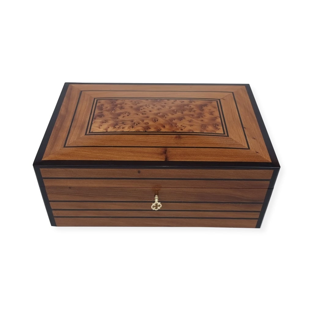 Lockable Thuya Burl Wood Jewelry Box - 2