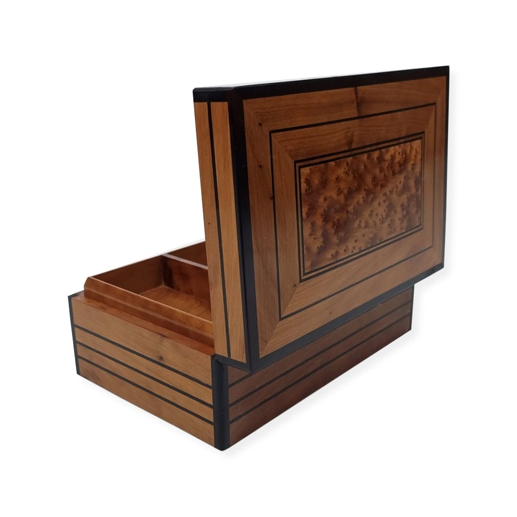 Lockable Thuya Burl Wood Jewelry Box - 4