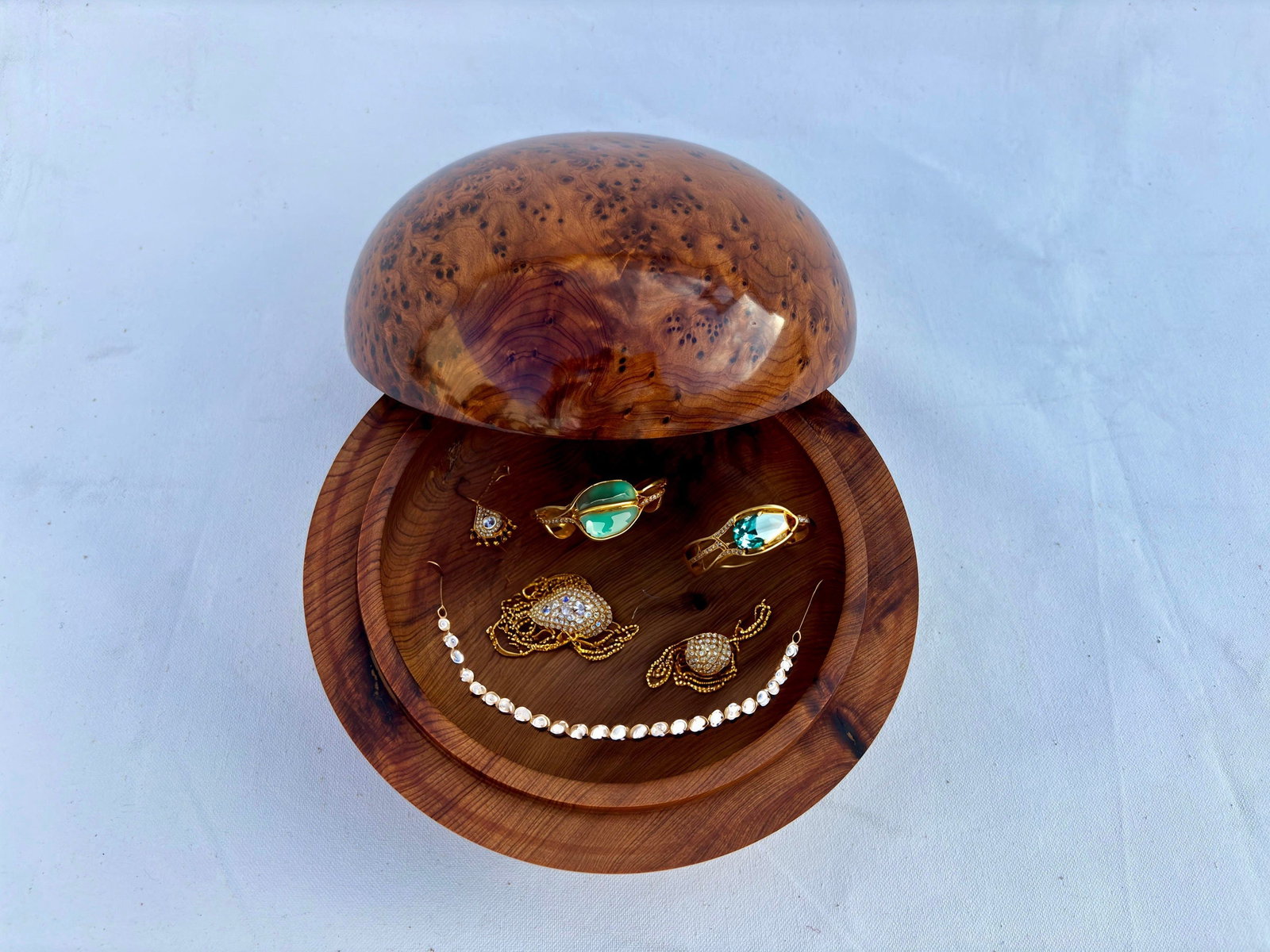 Lockable Thuya Burl Wood Jewelry Box – 8 × 8" - 6
