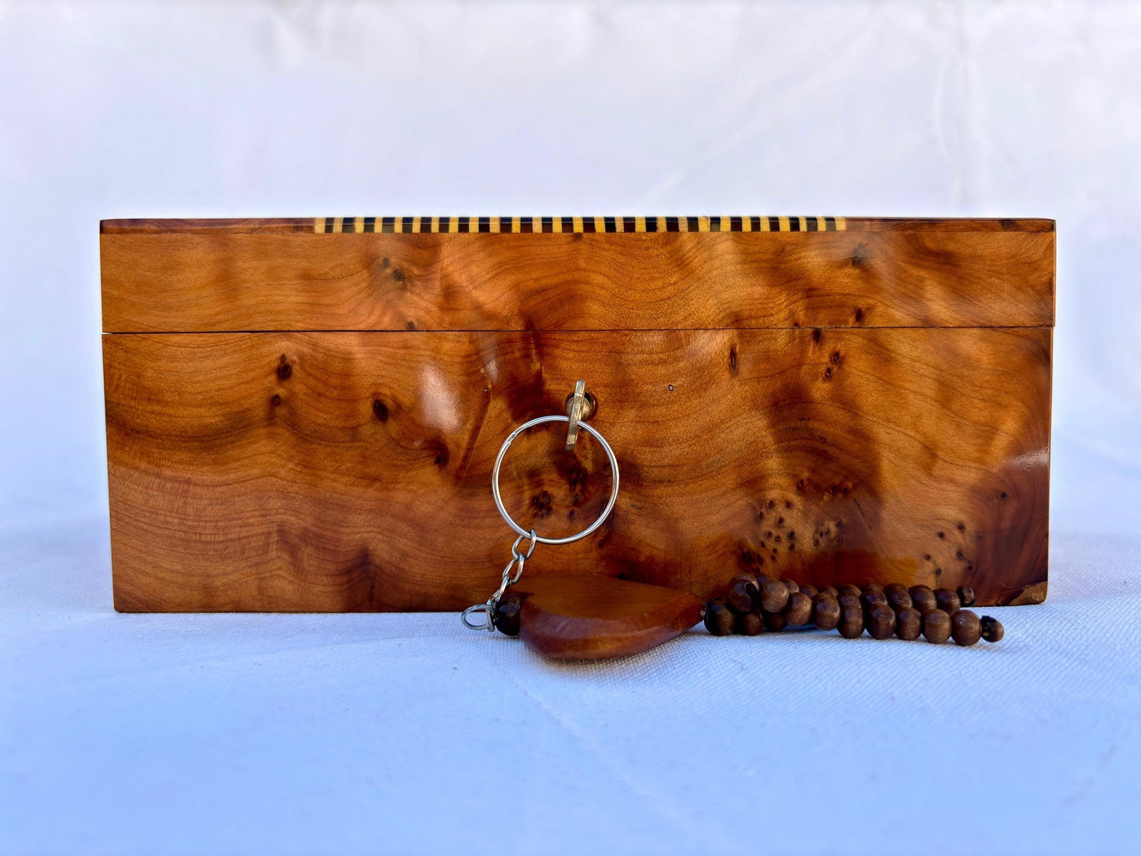 Lockable Thuya Burl Wood Jewelry Box – 8 × 5" - 7