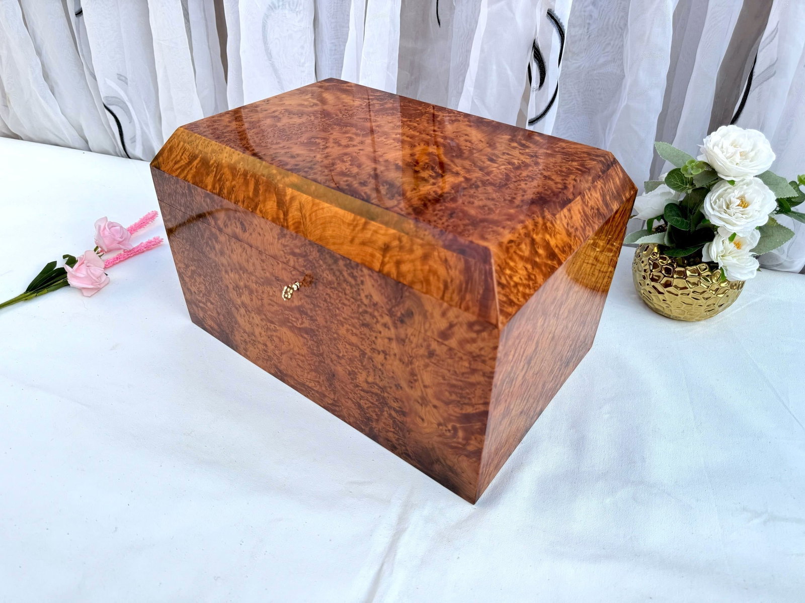 Thuya Burl Wood Jewelry Box – 15 × 10" - 12