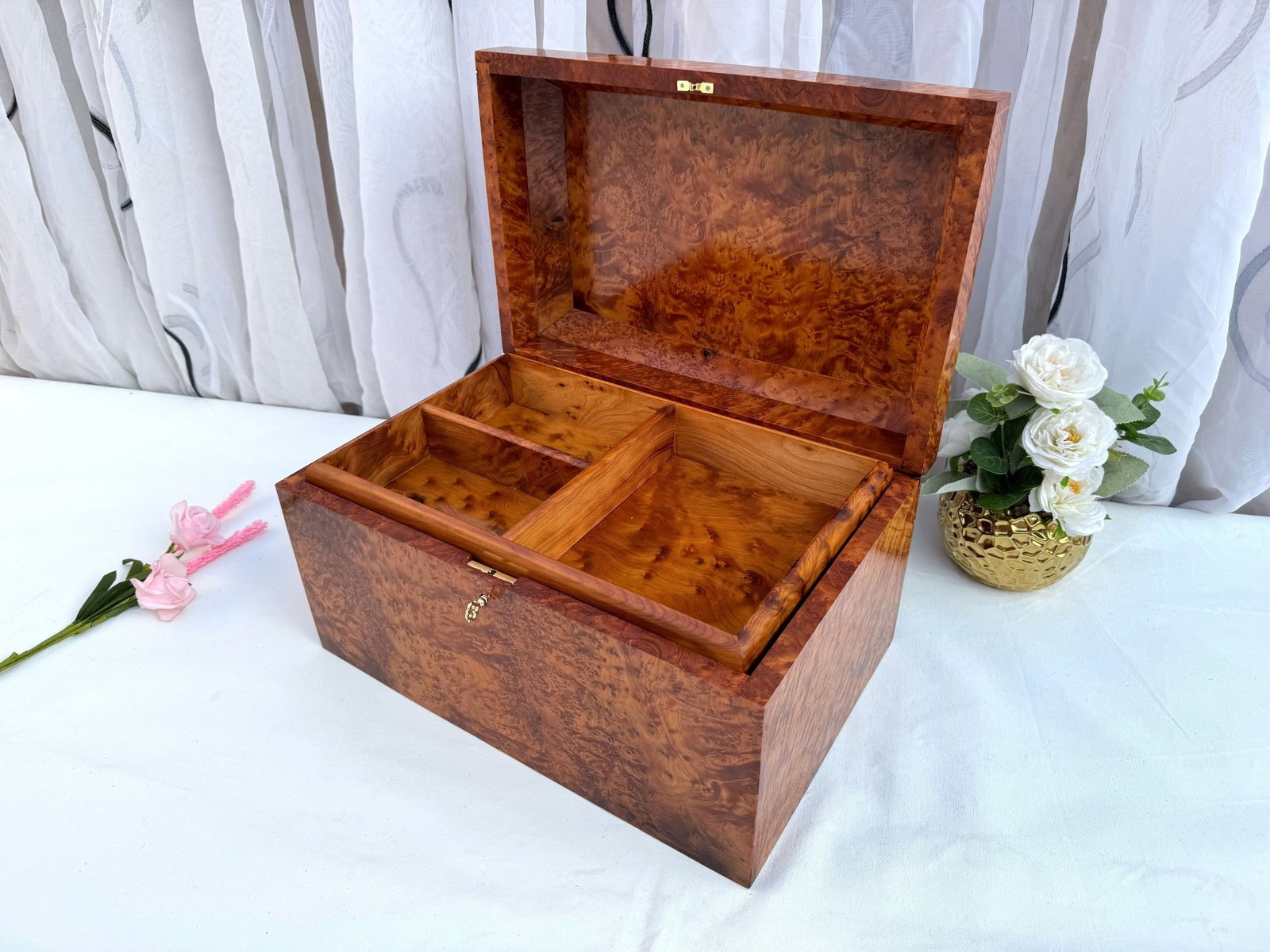 Thuya Burl Wood Jewelry Box – 15 × 10" - 3