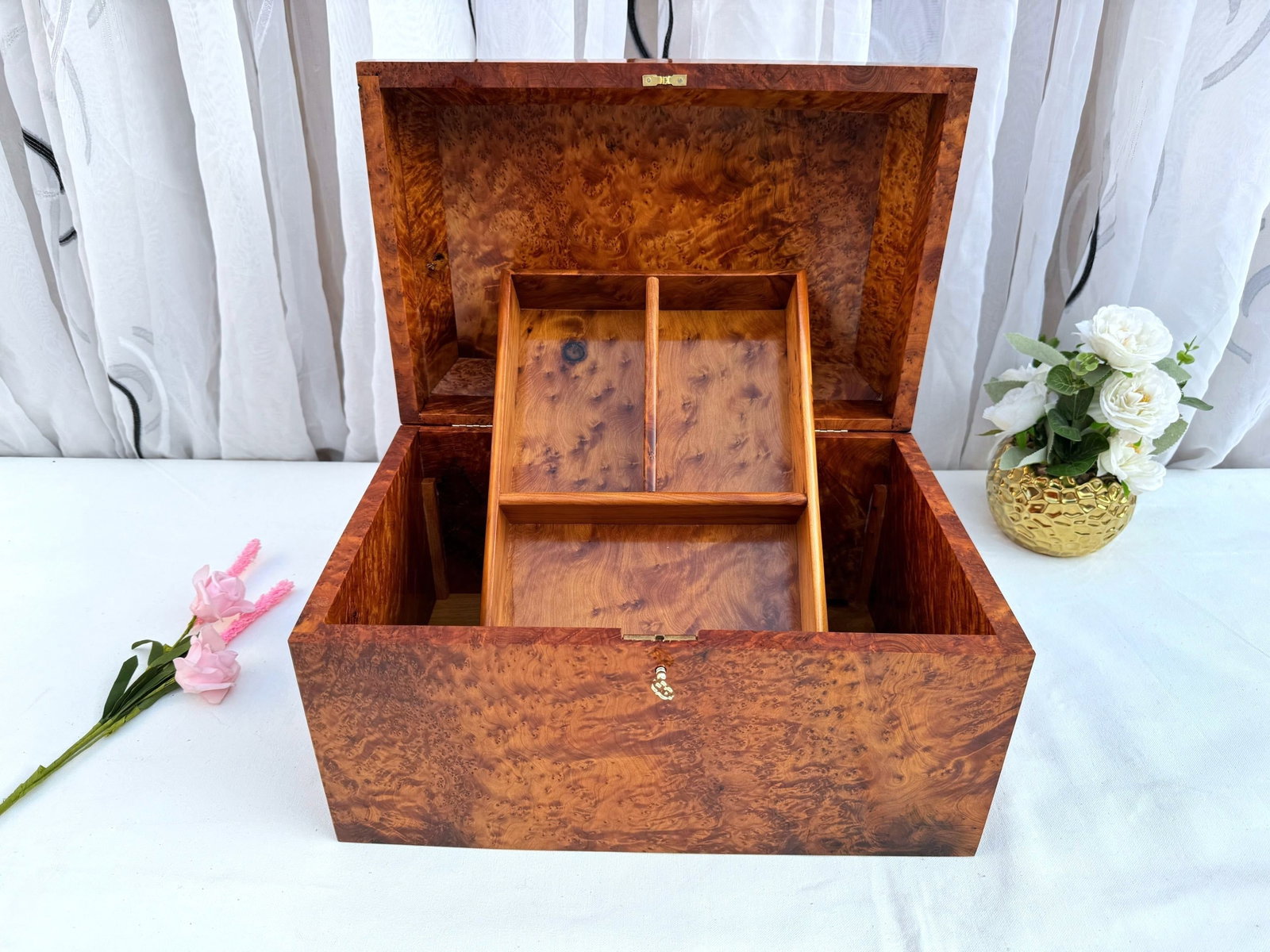Thuya Burl Wood Jewelry Box – 15 × 10" - 6