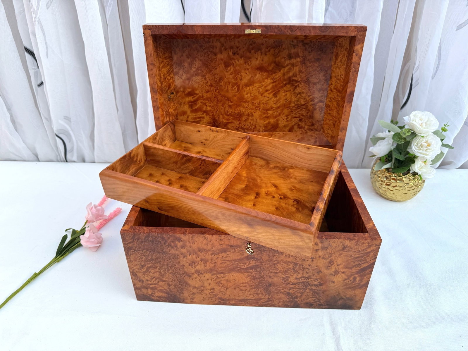 Thuya Burl Wood Jewelry Box – 15 × 10" - 7