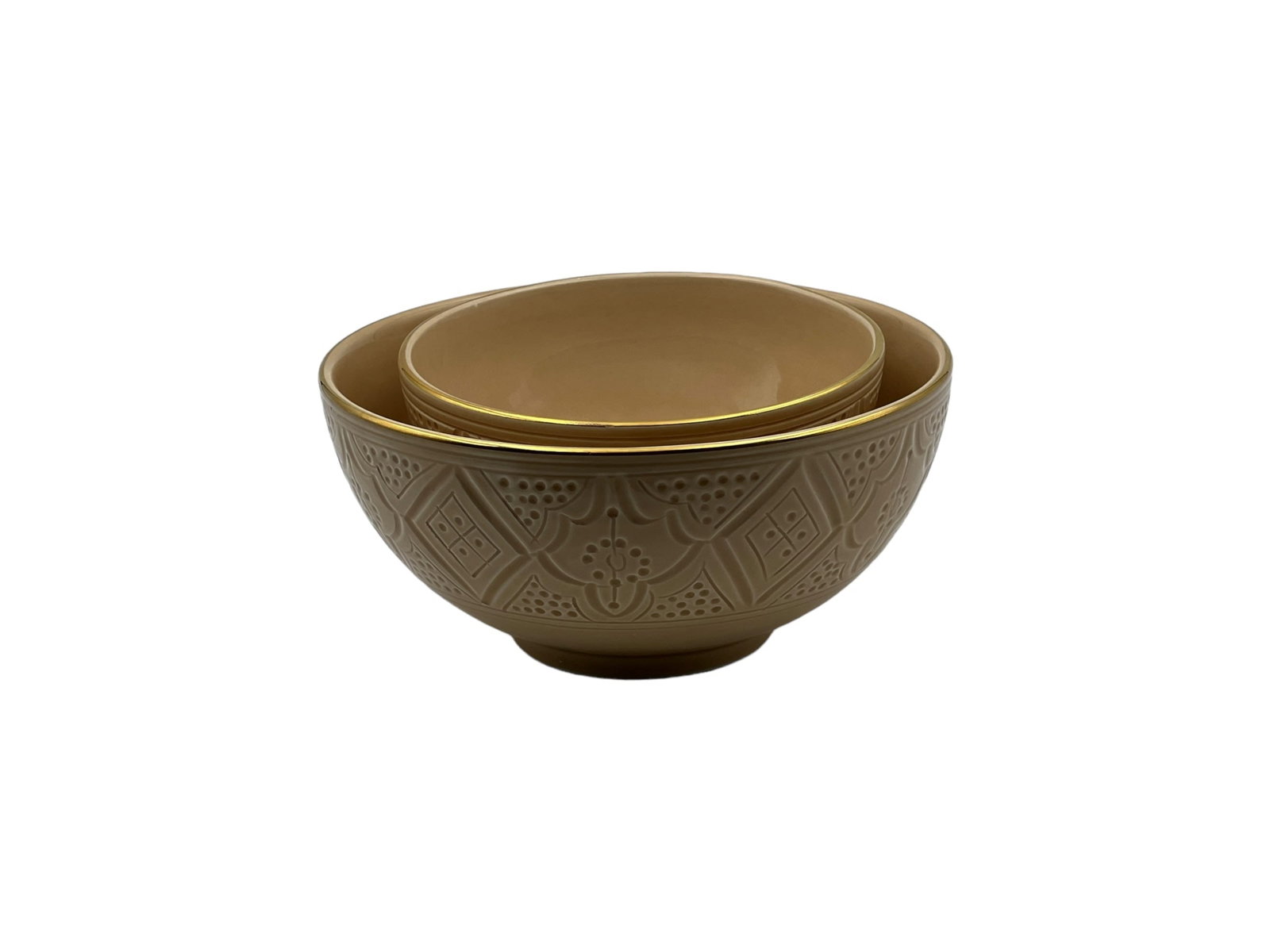 Vintage Round Handcrafted White Clay Bowl – Real Gold Foil - 16