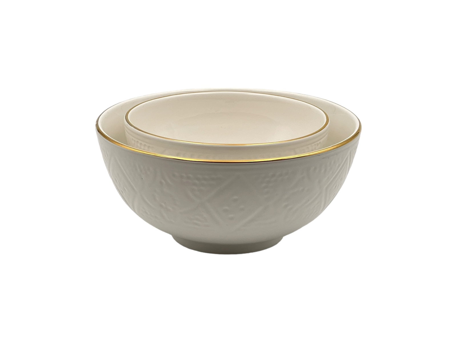 Vintage Round Handcrafted White Clay Bowl – Real Gold Foil - 6