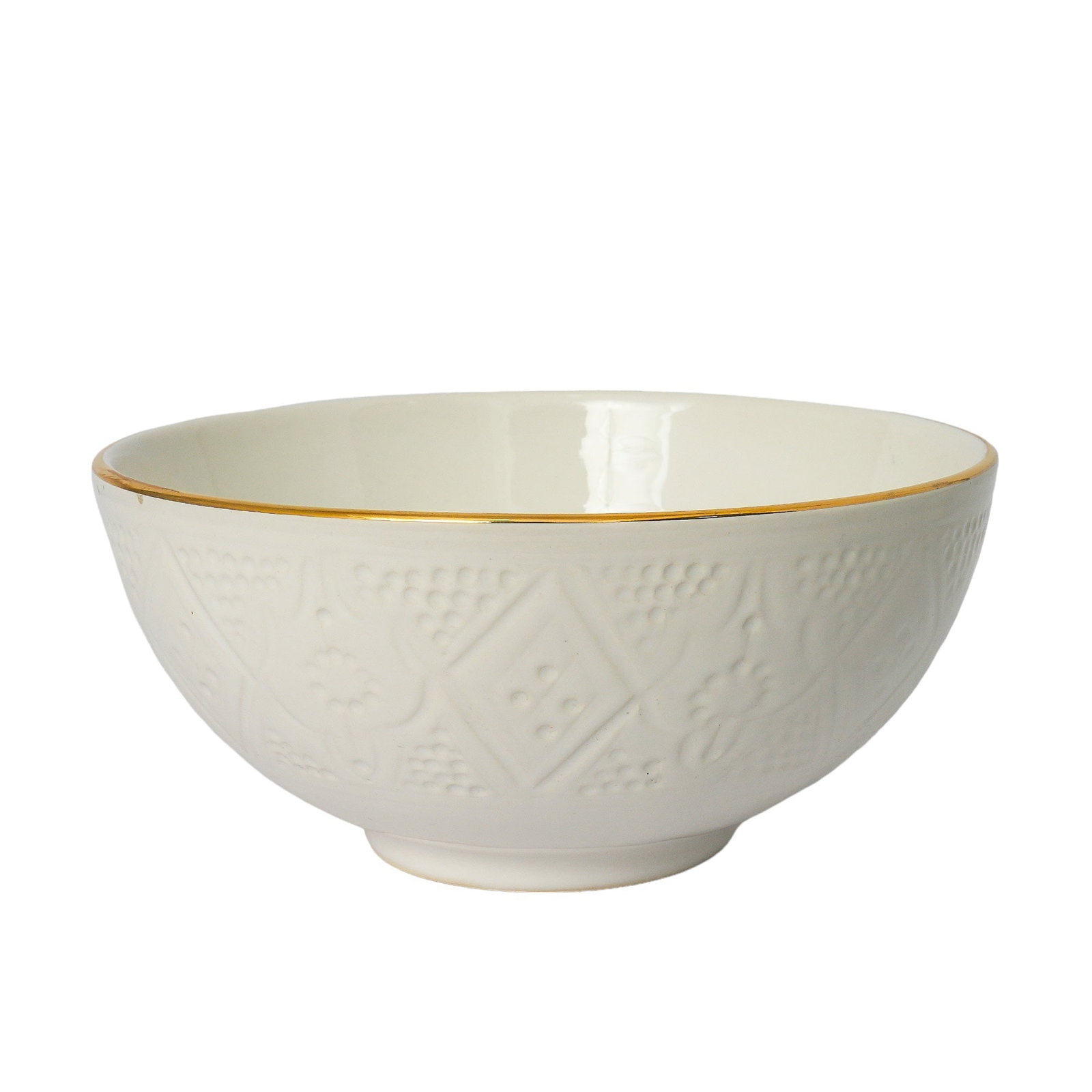 Vintage Round Handcrafted White Clay Bowl – Real Gold Foil - 8