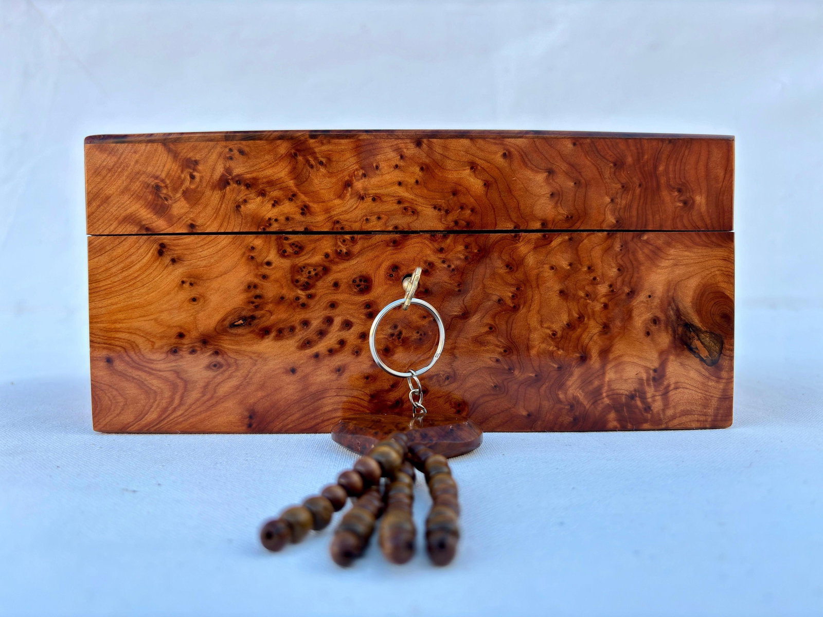 Lockable Inlaid Thuya Burl Wood Jewelry Box – 8 × 5" - 4