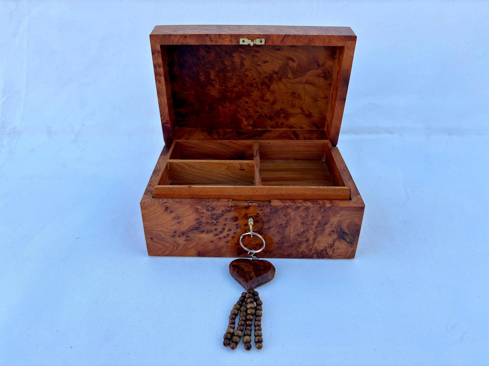 Lockable Inlaid Thuya Burl Wood Jewelry Box – 8 × 5" - 5