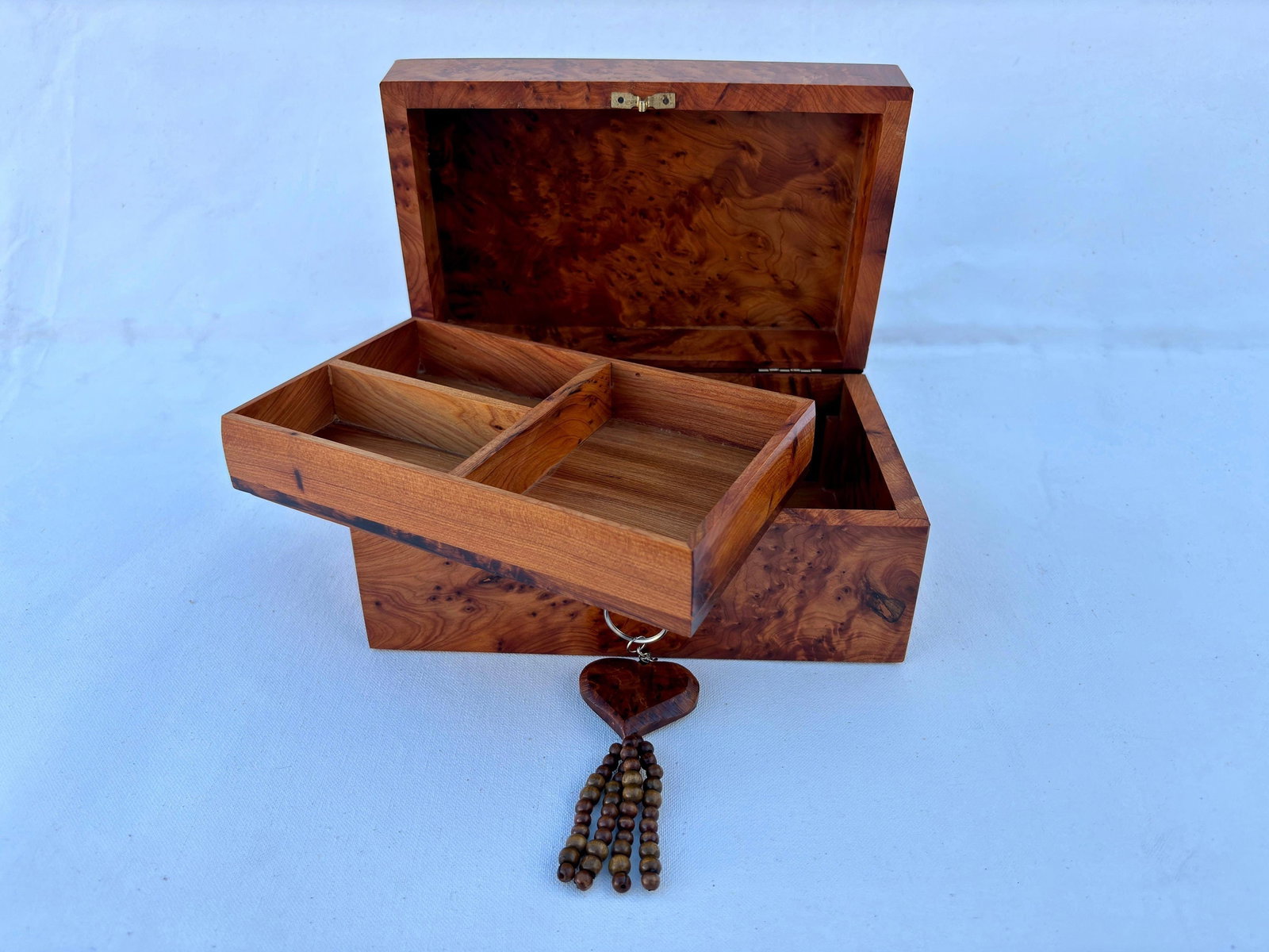 Lockable Inlaid Thuya Burl Wood Jewelry Box – 8 × 5" - 7
