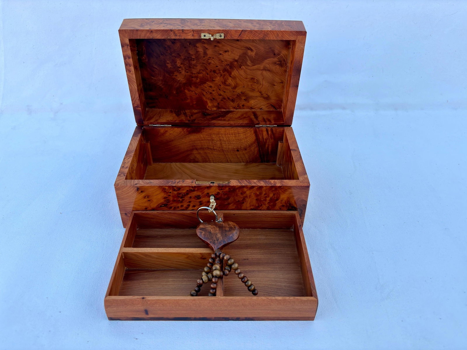 Lockable Inlaid Thuya Burl Wood Jewelry Box – 8 × 5" - 8