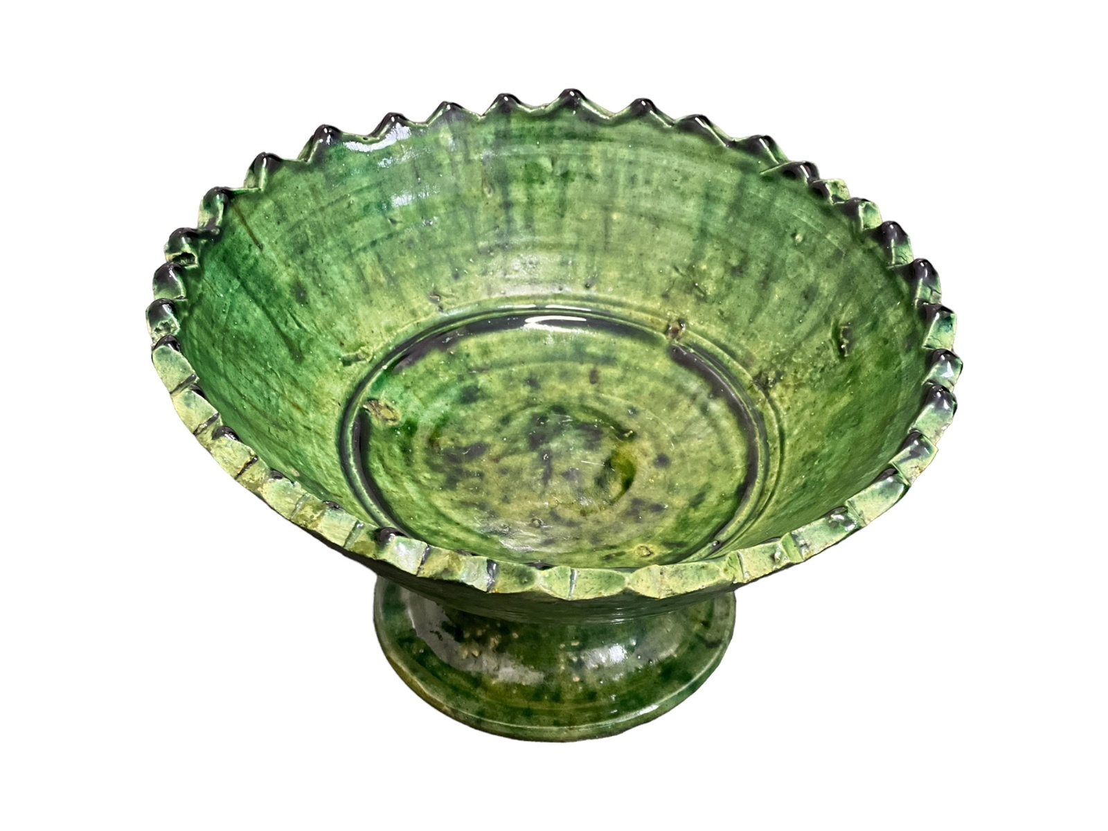 Handcrafted Footed Tamegroute Pottery Bowl – Natural Glaze - 4
