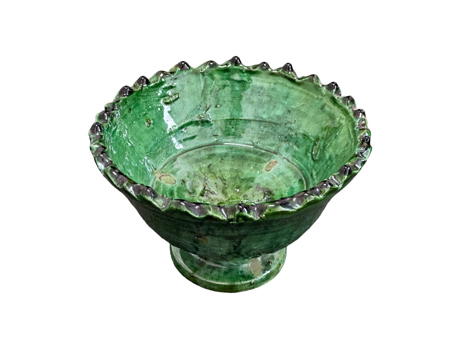 Handcrafted Footed Tamegroute Pottery Bowl – Natural Glaze - 6
