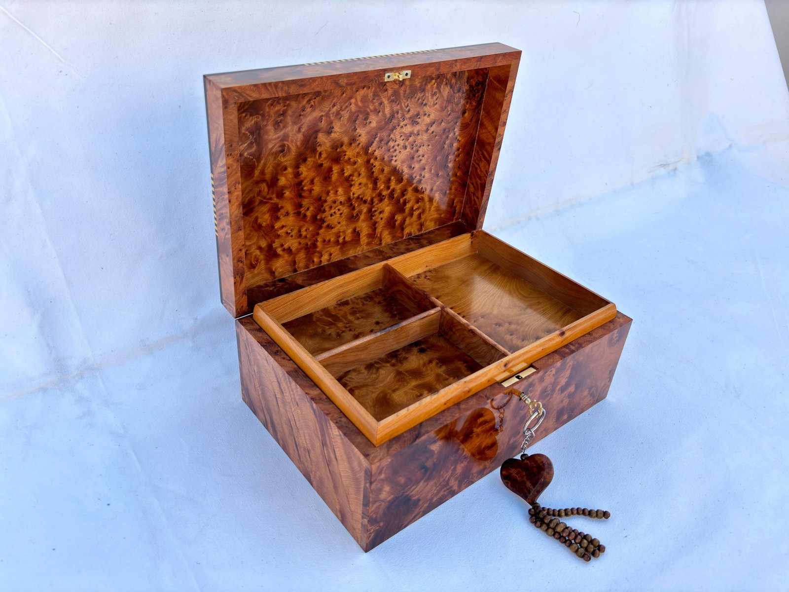 Lockable Thuya Burl Wood Jewelry Box – 12 × 8" - 2