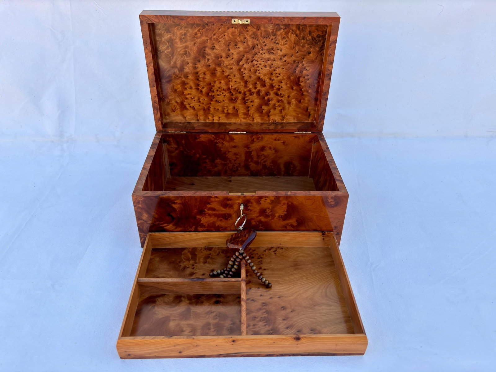Lockable Thuya Burl Wood Jewelry Box – 12 × 8" - 6