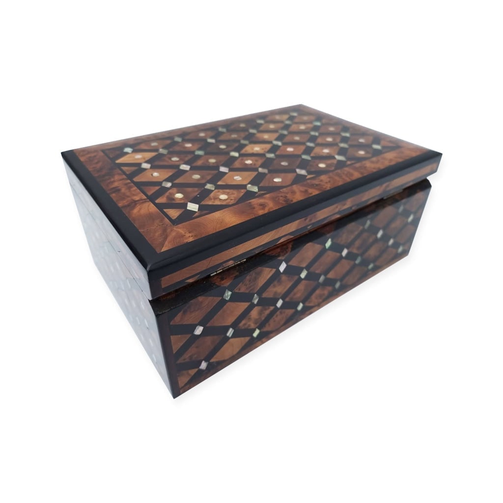 Lockable Thuya Burl Wood Jewelry Box - 2
