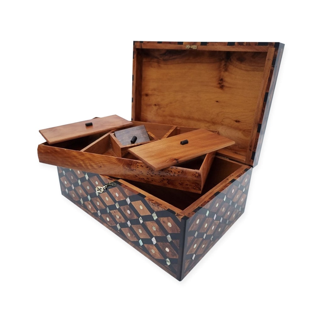 Lockable Thuya Burl Wood Jewelry Box - 3