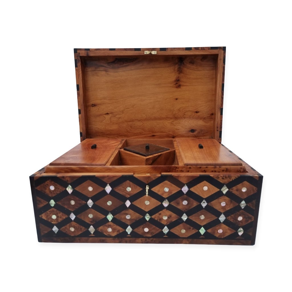 Lockable Thuya Burl Wood Jewelry Box - 4