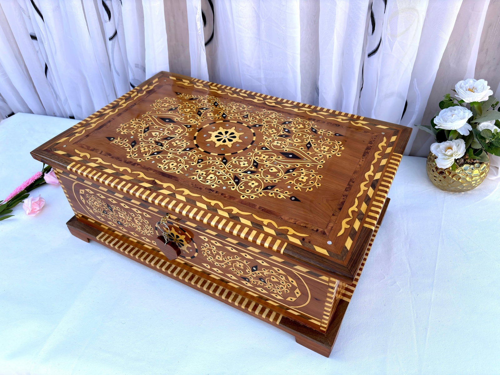 Extra Large Thuya Burl Wood Jewelry Box – 22 × 14" - 3