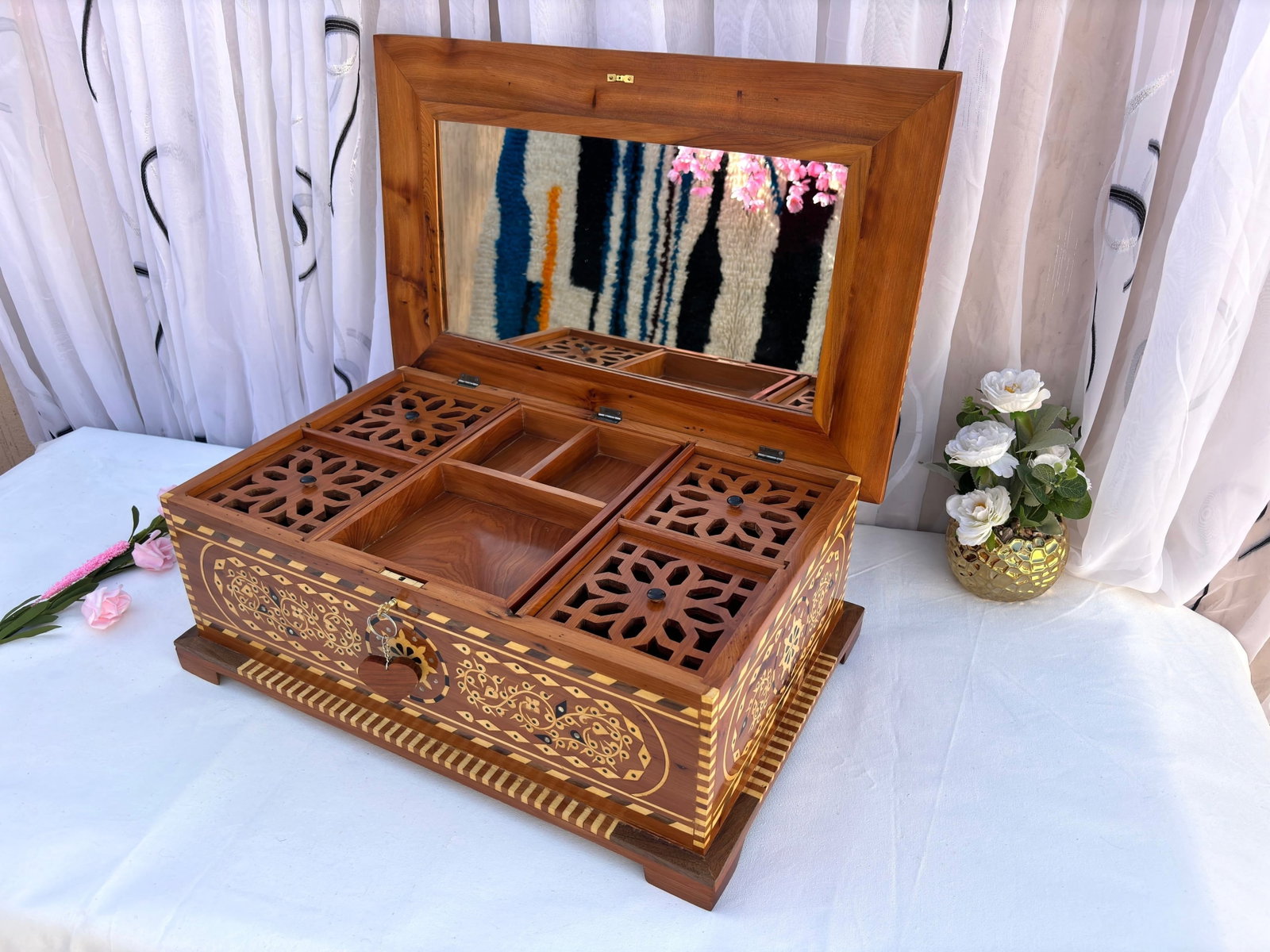 Extra Large Thuya Burl Wood Jewelry Box – 22 × 14" - 4