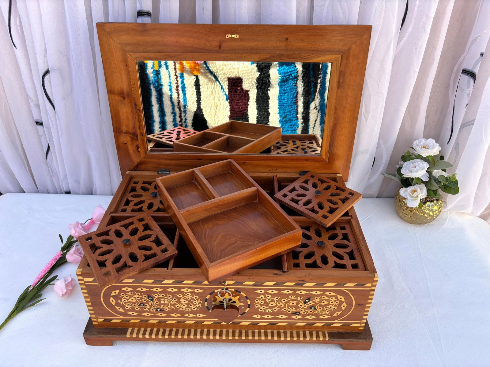 Extra Large Thuya Burl Wood Jewelry Box – 22 × 14" - 5