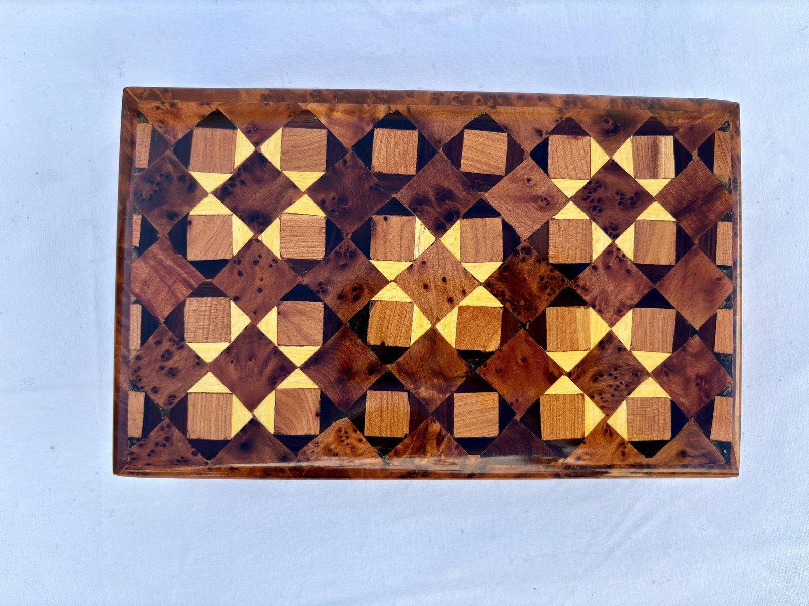 Lockable Thuya Burl Wood Jewelry Box – 8 × 5" - 2