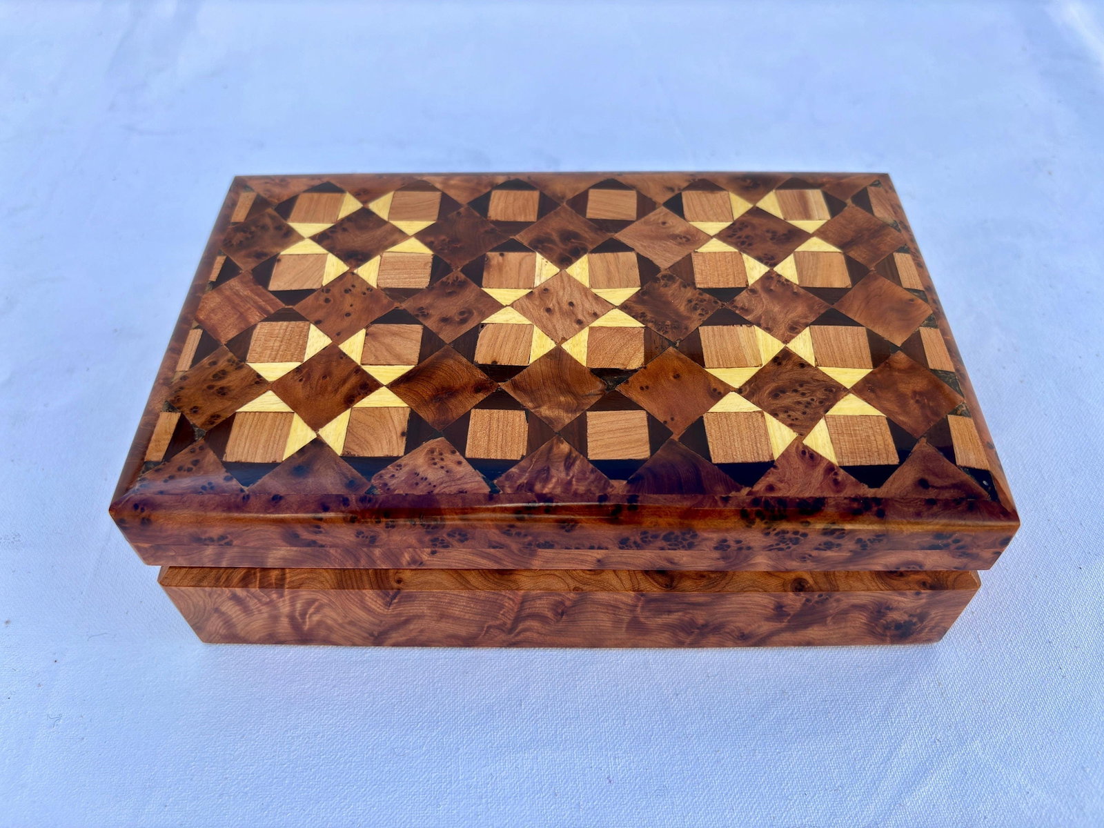 Lockable Thuya Burl Wood Jewelry Box – 8 × 5" - 8
