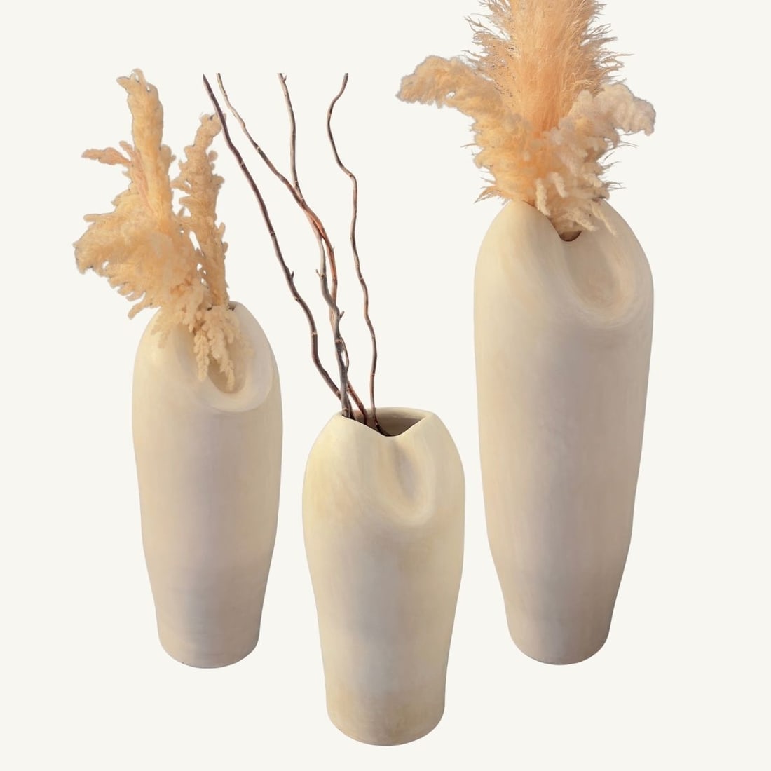 Handmade Sculptural Tadelakt Vase Set - 3