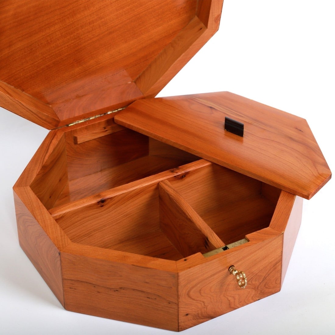 Lockable Inlaid Thuya Burl Wood Jewelry Box – 8.6" × 8.6" × 3.5" - 4