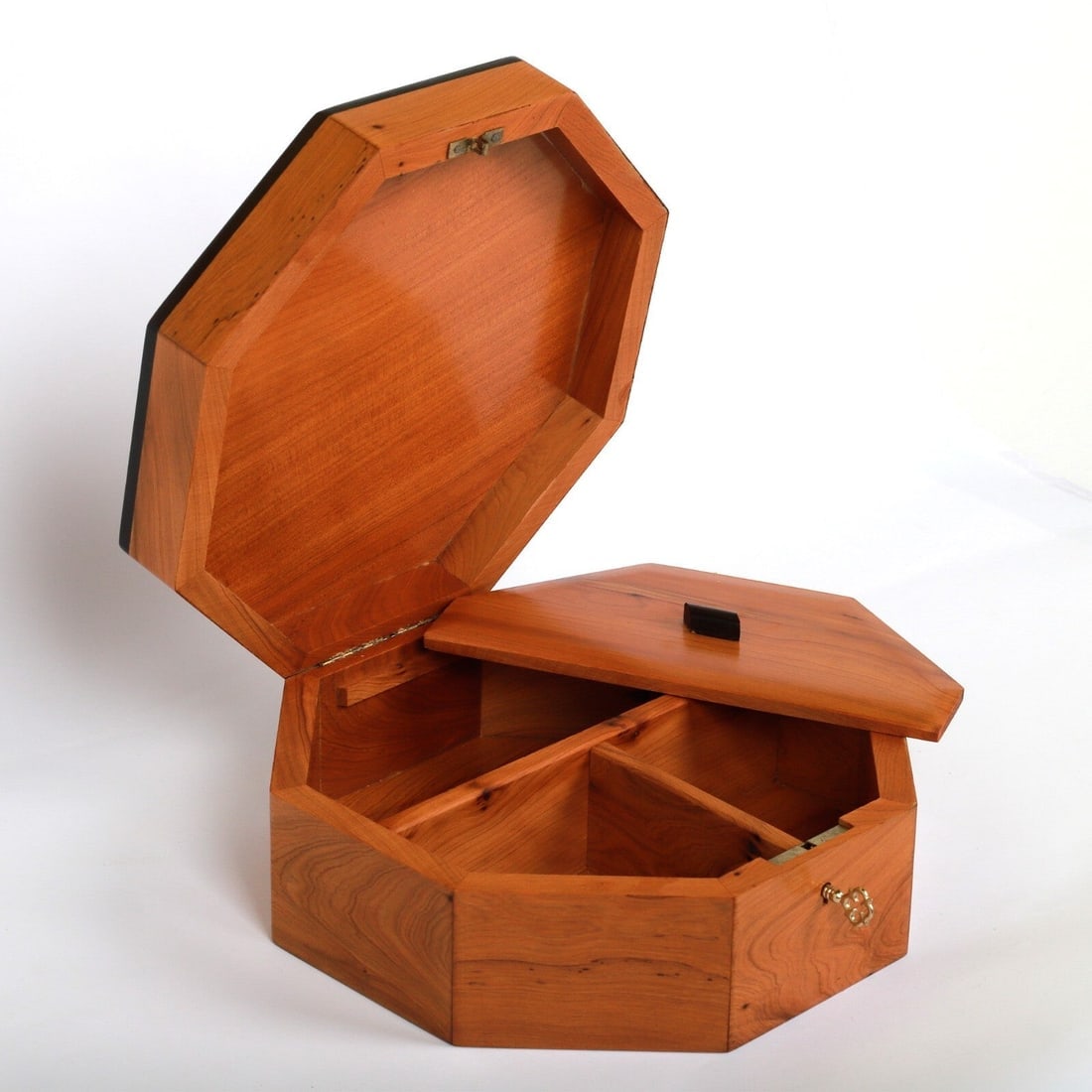 Lockable Inlaid Thuya Burl Wood Jewelry Box – 8.6" × 8.6" × 3.5" - 5