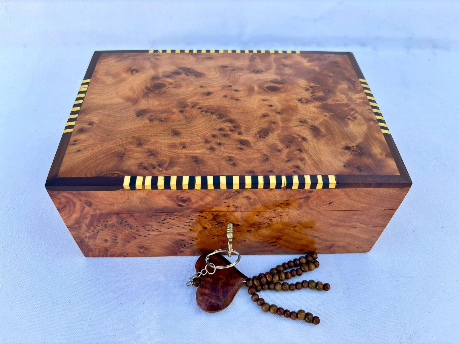 Lockable Thuya Burl Wood Jewelry Box – 9 × 6" - 2