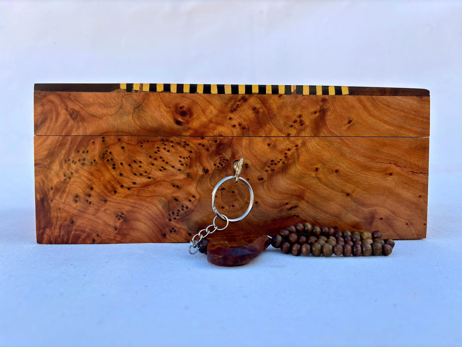 Lockable Thuya Burl Wood Jewelry Box – 9 × 6" - 5