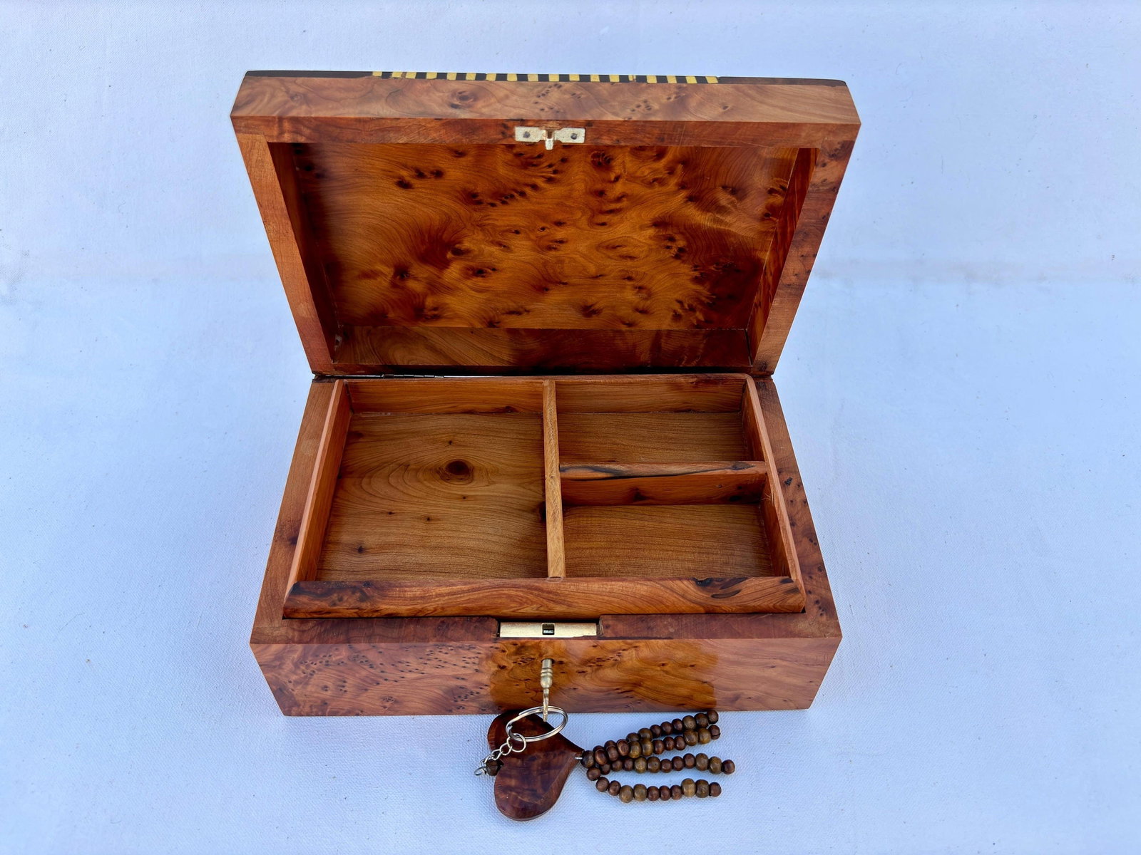 Lockable Thuya Burl Wood Jewelry Box – 9 × 6" - 7